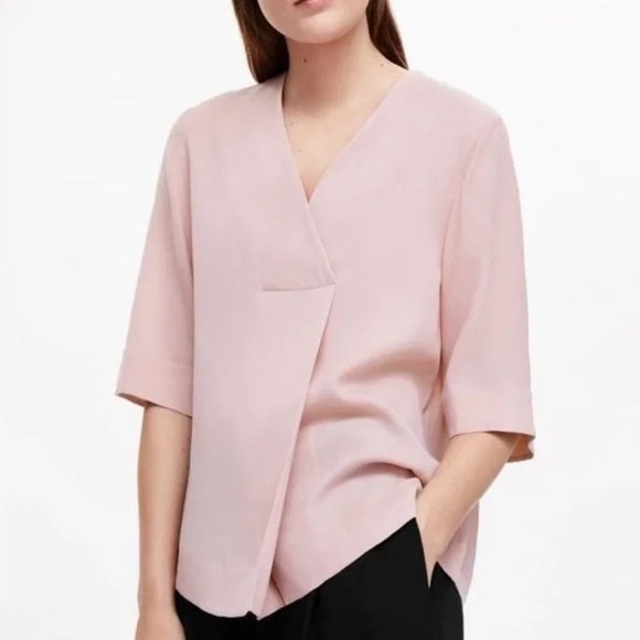COS Cross Over Front V-neck Pale Pink Blouse sz 4 - Picture 1 of 12
